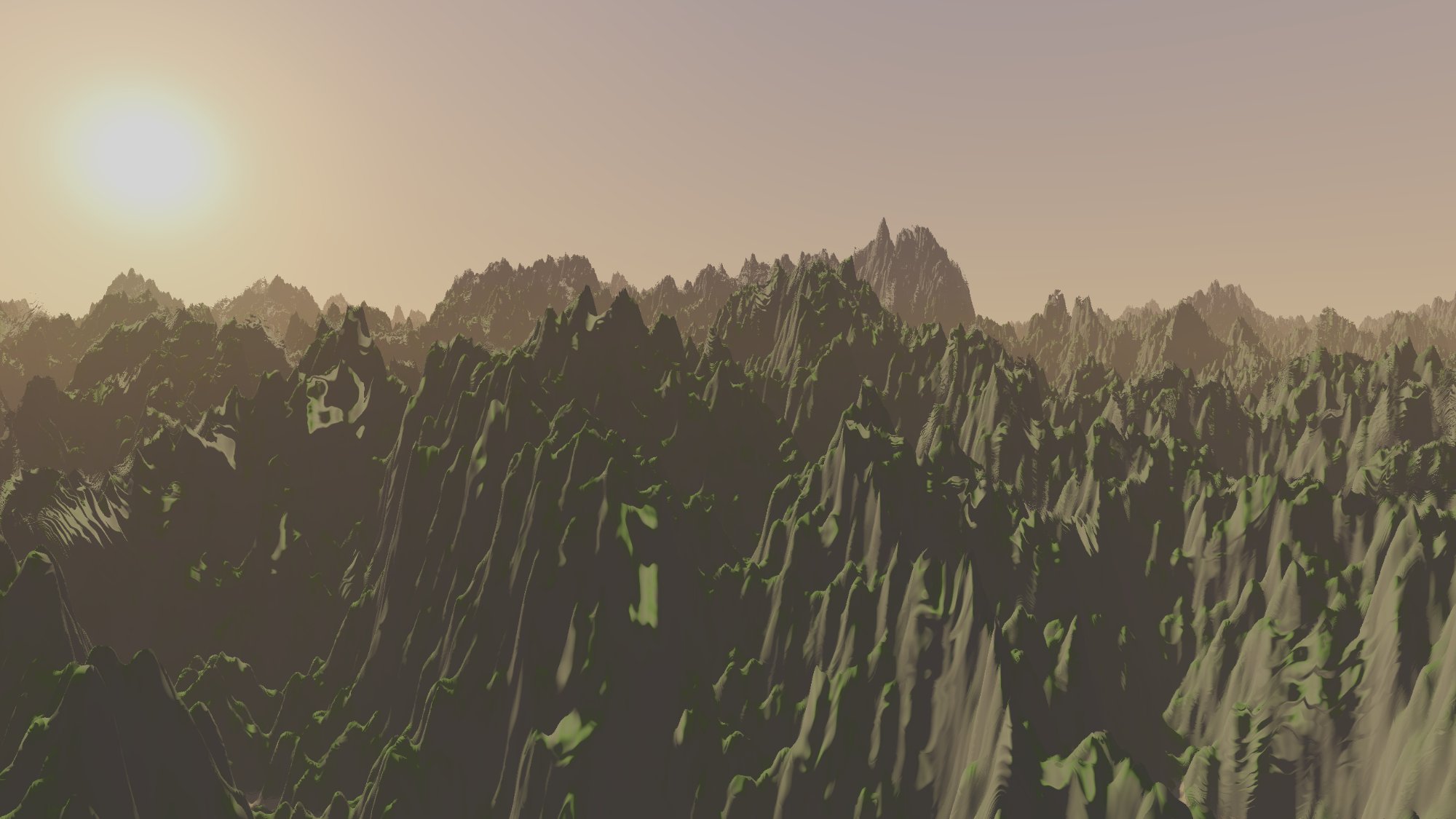 Golden hour landscape, procedural terrain